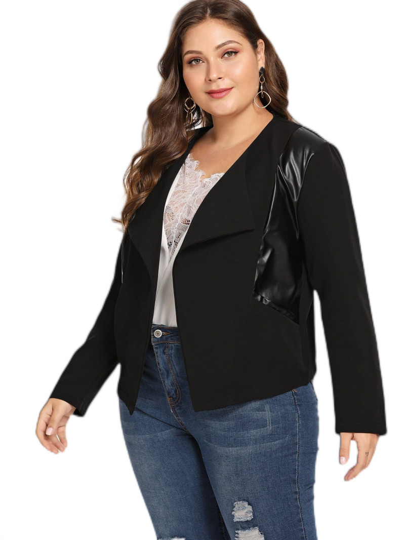 Liela izmēra garām piedurknēm pavasara eleganta jaka sieviešu šalle apkakle atvērta priekšpusē Darbs biroja žakete Sieviešu liela izmēra mētelis 5XL 6XL