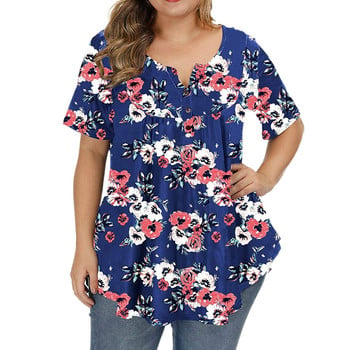 Γυναικεία Ρούχα Μεγάλου Μεγέθους 3Xl 4Xl 5Xl Curve Plus Size Top με κουμπιά Πλισέ Floral print Tunicas De Mujer 2022 Camiseta Mujer