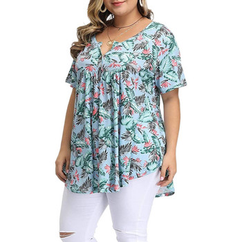 Γυναικεία Ρούχα Μεγάλου Μεγέθους 3Xl 4Xl 5Xl Curve Plus Size Top με κουμπιά Πλισέ Floral print Tunicas De Mujer 2022 Camiseta Mujer