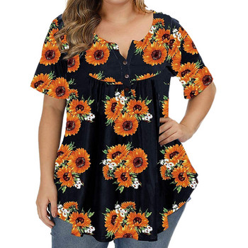 Γυναικεία Ρούχα Μεγάλου Μεγέθους 3Xl 4Xl 5Xl Curve Plus Size Top με κουμπιά Πλισέ Floral print Tunicas De Mujer 2022 Camiseta Mujer