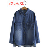 Új 2022 női tavaszi őszi nagy méretű kabát Női farmernadrág viselése nagy hosszú ujjú pamut zseb farmerkabát 3XL 4XL 5XL 6XL