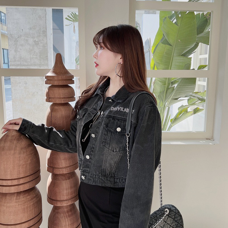 GEMUTLICH Ženska traper jakna velikih veličina Traperice Pamuk Ležerna Vintage crna gornja odjeća s otvorenim ovratnikom Proljeće ljeto 2023. Novo