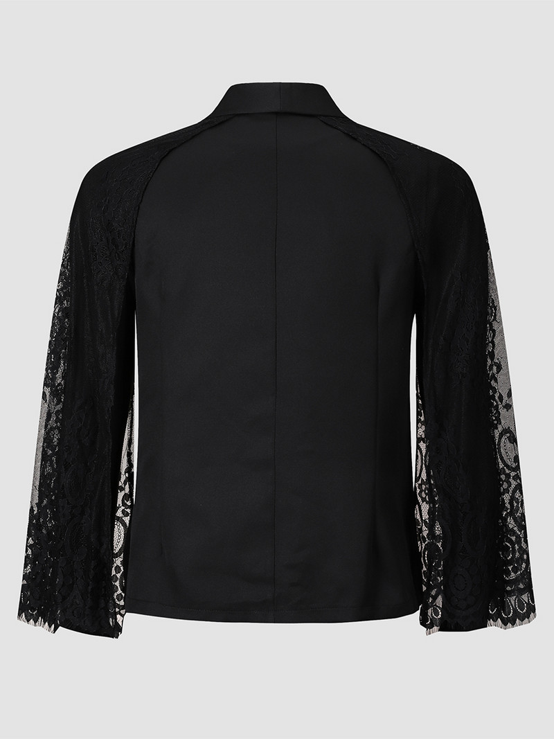 Finjani jakas liela izmēra sieviešu apģērbi ar dubultām piedurknēm dobi mežģīnes, melns uzvalks, modes biroja sieviešu mēteļa augšdaļa