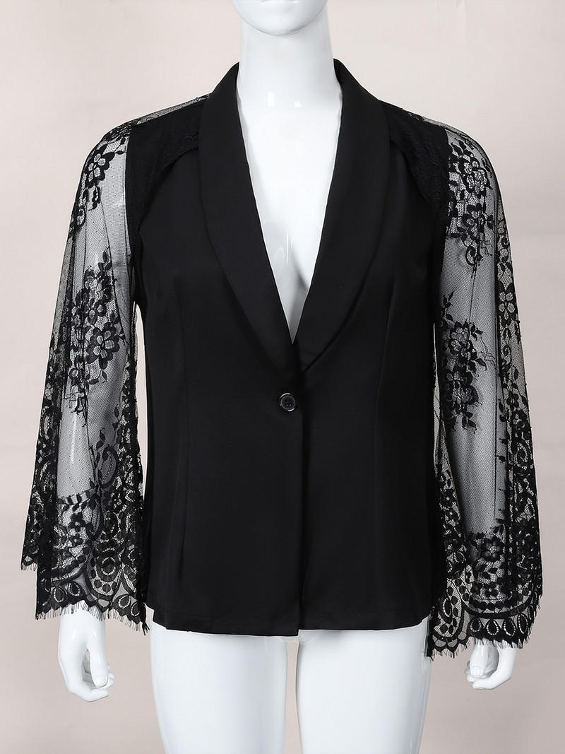 Finjani jakas liela izmēra sieviešu apģērbi ar dubultām piedurknēm dobi mežģīnes, melns uzvalks, modes biroja sieviešu mēteļa augšdaļa