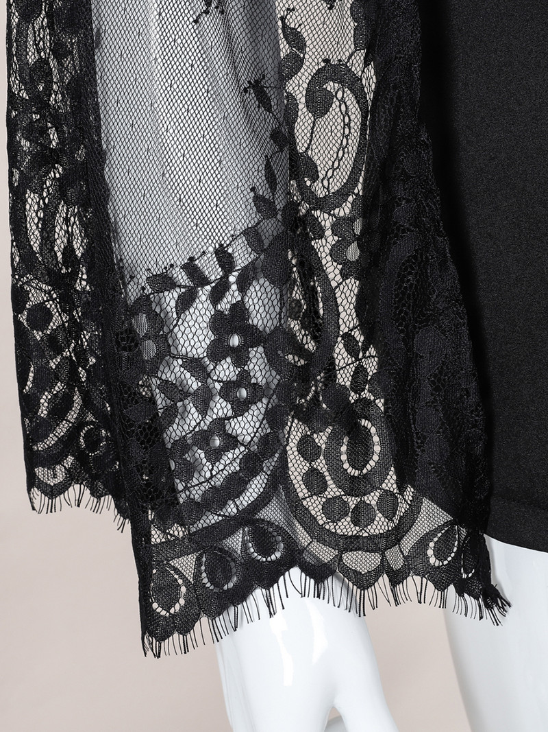 Finjani jakas liela izmēra sieviešu apģērbi ar dubultām piedurknēm dobi mežģīnes, melns uzvalks, modes biroja sieviešu mēteļa augšdaļa