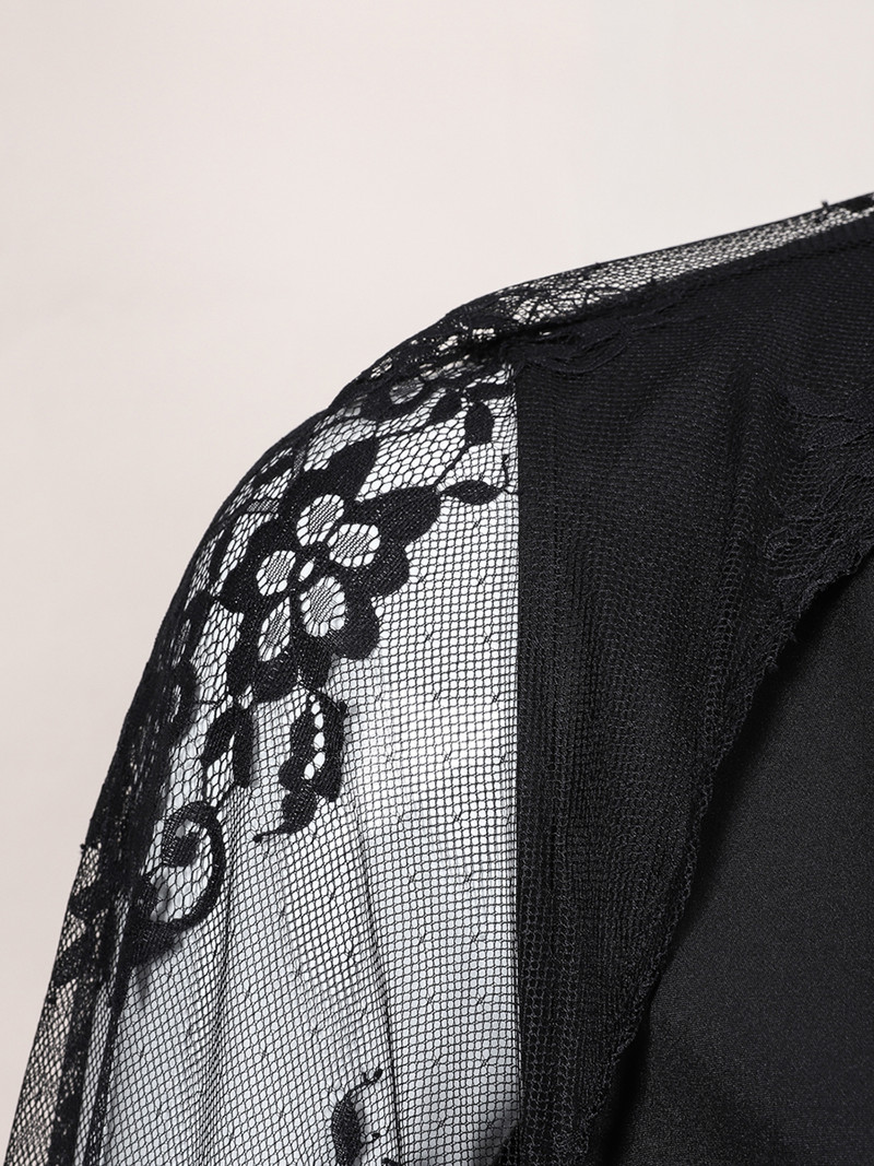 Finjani jakas liela izmēra sieviešu apģērbi ar dubultām piedurknēm dobi mežģīnes, melns uzvalks, modes biroja sieviešu mēteļa augšdaļa