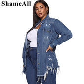 Liela izmēra vintage plēstas džinsu jakas ar garām piedurknēm 4XL sieviešu ielas apģērba kabatas zila džinsa jaka Harajuk vaļīgs džinsu mētelis