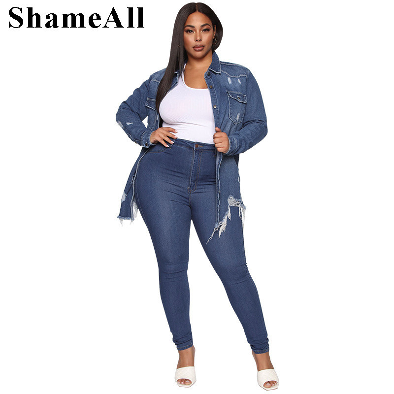Liela izmēra vintage plēstas džinsu jakas ar garām piedurknēm 4XL sieviešu ielas apģērba kabatas zila džinsa jaka Harajuk vaļīgs džinsu mētelis