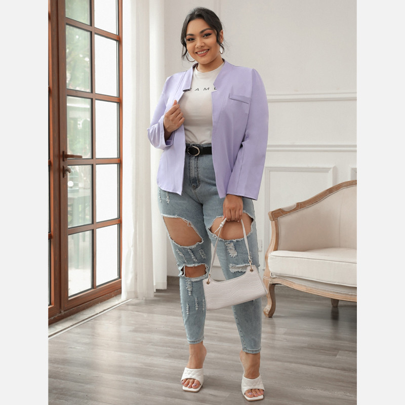 Dámske sako s dlhým rukávom, jar a jeseň, ležérne, s otvoreným predným šálovým golierom a golierom, veľké veľkosti