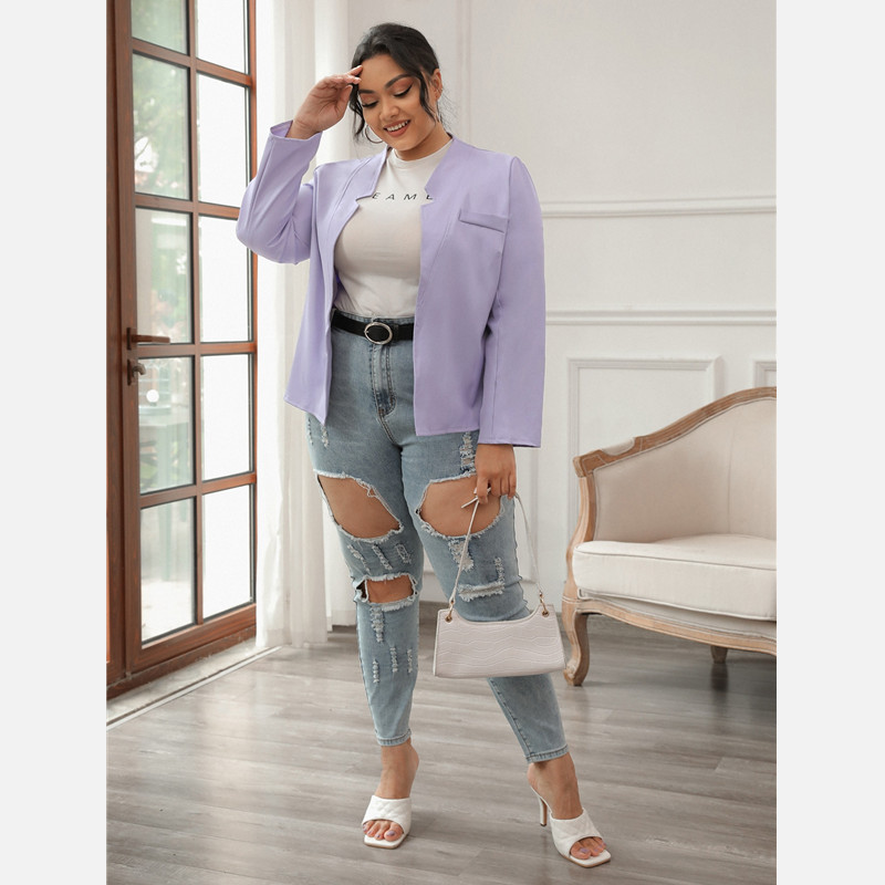 Dámske sako s dlhým rukávom, jar a jeseň, ležérne, s otvoreným predným šálovým golierom a golierom, veľké veľkosti