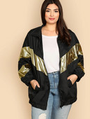 Liela izmēra eleganta pavasara rudens jaka ar garām piedurknēm ikdienas jaka sievietēm zelta melns, metālisks liela izmēra mētelis sievietēm liela izmēra ielas apģērbs