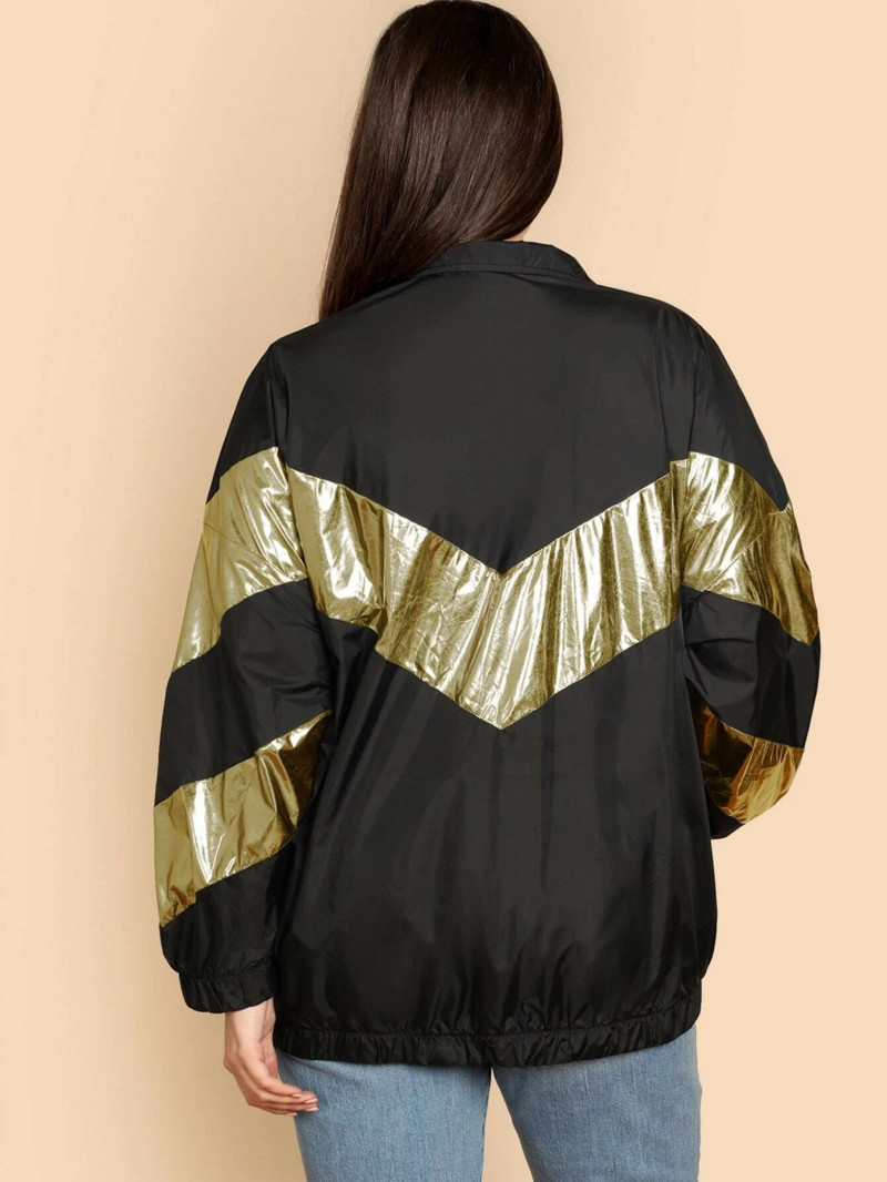 Liela izmēra eleganta pavasara rudens jaka ar garām piedurknēm ikdienas jaka sievietēm zelta melns, metālisks liela izmēra mētelis sievietēm liela izmēra ielas apģērbs
