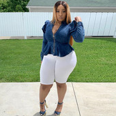 Nagy méretű farmer dzsekik fodros puff ujjú cipzáras farmerkabát 2022 őszi barát farmer női téli női nagykereskedelmi ruha