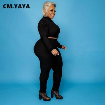 CM.YAYA Activewear Plus Size L-5XL Πλεκτό Γυναικείο Σετ Πουλόβερ Κορυφαίο Παντελόνι Κολάν Κοστούμι Αθλητική φόρμα με ραβδώσεις δύο τεμαχίων σετ γυμναστικής