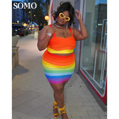 SOMO Halter Crop Top Mini Svārki Krāsaini 5xl Modes Divdaļīgs Komplekts Sieviešu Apģērbs 2023 Liela izmēra apģērbi Vairumtirdzniecība Dropshipping