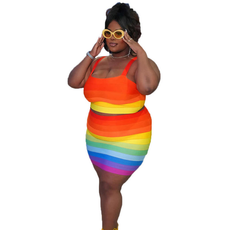 SOMO Halter Crop Top Mini Svārki Krāsaini 5xl Modes Divdaļīgs Komplekts Sieviešu Apģērbs 2023 Liela izmēra apģērbi Vairumtirdzniecība Dropshipping