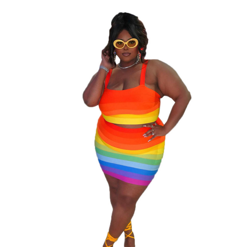 SOMO Halter Crop Top Mini Svārki Krāsaini 5xl Modes Divdaļīgs Komplekts Sieviešu Apģērbs 2023 Liela izmēra apģērbi Vairumtirdzniecība Dropshipping