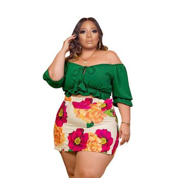 XL-5XL 2022 Summer Plus Size Two Piece σετ Γυναικεία ρούχα Σέξι casual κοντομάνικο επάνω εμπριμέ Hakama γυναικεία κοστούμια Χονδρική