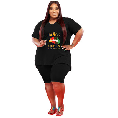 Nagy méretű 2 részes szett Női divatos ajaknyomat rövid ujjú rendőr felső nadrág rövidnadrág szettek kocogó tréningruha nagykereskedés dropshipping