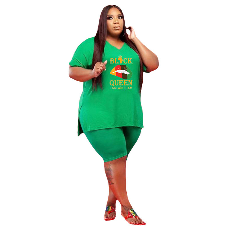 Nagy méretű 2 részes szett Női divatos ajaknyomat rövid ujjú rendőr felső nadrág rövidnadrág szettek kocogó tréningruha nagykereskedés dropshipping