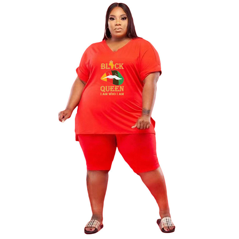 Nagy méretű 2 részes szett Női divatos ajaknyomat rövid ujjú rendőr felső nadrág rövidnadrág szettek kocogó tréningruha nagykereskedés dropshipping