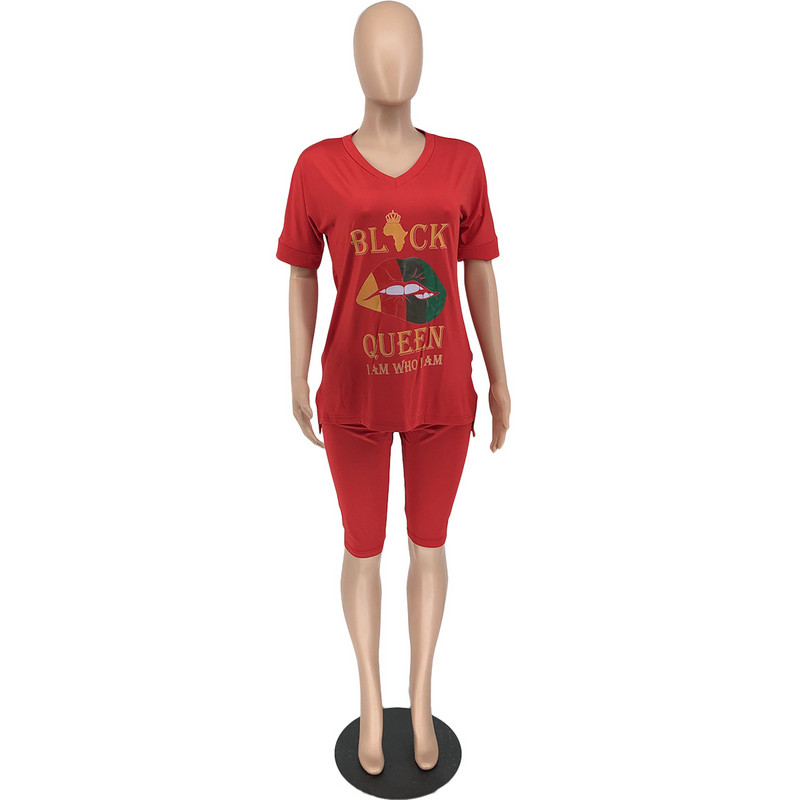 Nagy méretű 2 részes szett Női divatos ajaknyomat rövid ujjú rendőr felső nadrág rövidnadrág szettek kocogó tréningruha nagykereskedés dropshipping