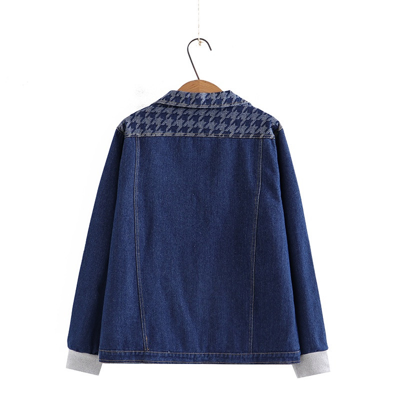 Liela izmēra XL-4XL Sieviešu V veida kakla pogām džinsu jakas ar garām piedurknēm raibs rudens ziemas virsdrēbes