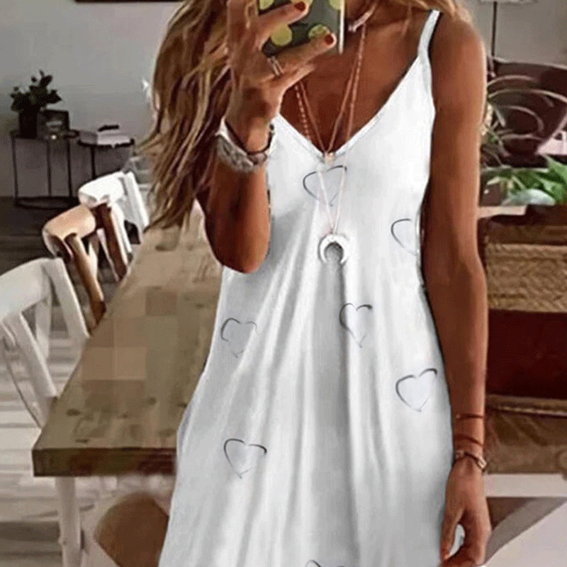 Îmbrăcăminte pentru femei Noua vară Imprimare subțire Casual Modă Simplitate Elegantă Albă Decolteu în V Pulovere fără mâneci Rochii subțiri
