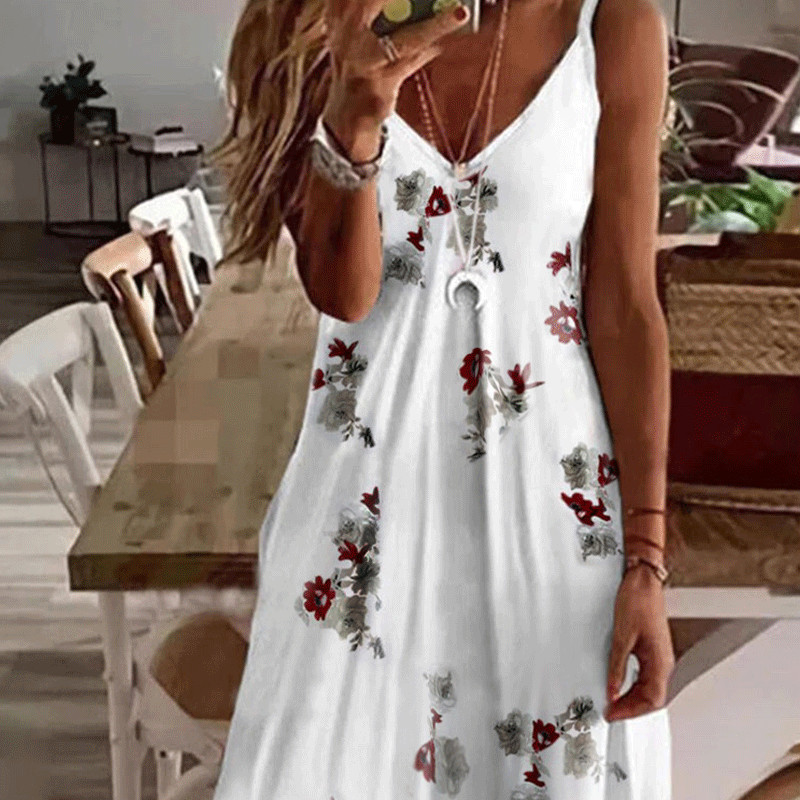 Îmbrăcăminte pentru femei Noua vară Imprimare subțire Casual Modă Simplitate Elegantă Albă Decolteu în V Pulovere fără mâneci Rochii subțiri