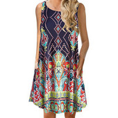 Εκτύπωση Φαρδιά Φορέματα Καλοκαιρινά Λεπτά, Casual με λαιμόκοψη Παραλία Πολύχρωμη Αμάνικη Κομψά Νέα Πουλόβερ Γυναικεία Ρούχα 2023