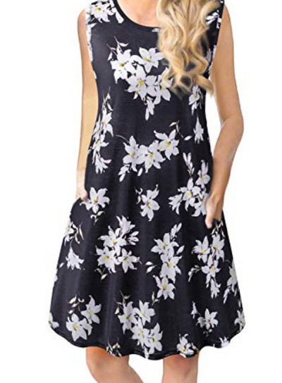 Εκτύπωση Φαρδιά Φορέματα Καλοκαιρινά Λεπτά, Casual με λαιμόκοψη Παραλία Πολύχρωμη Αμάνικη Κομψά Νέα Πουλόβερ Γυναικεία Ρούχα 2023