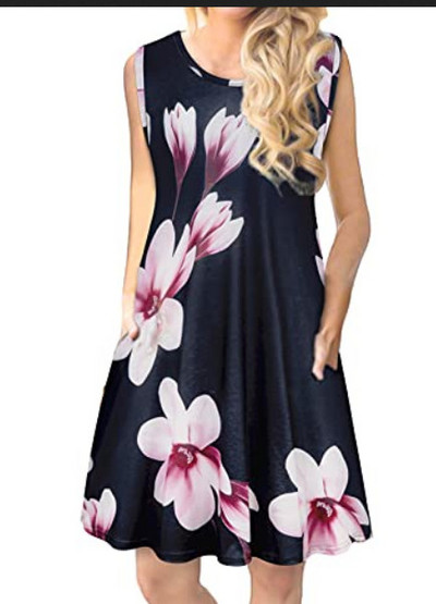 Εκτύπωση Φαρδιά Φορέματα Καλοκαιρινά Λεπτά, Casual με λαιμόκοψη Παραλία Πολύχρωμη Αμάνικη Κομψά Νέα Πουλόβερ Γυναικεία Ρούχα 2023