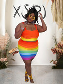 Σετ δύο τεμαχίων για γυναίκες Καλοκαιρινό λουράκι Crop Top Set Y2k Φούστα Rainbow Print Ριγέ Μόδα Κοστούμια Plus Size Χονδρική Dropshipping