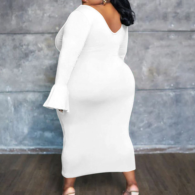 Simplicity Női Ruházat Mély V-nyakú, egyszínű flare, hosszú ujjú ruha Őszi divat Alkalmi Nagy méretű karcsú Midi ruhák