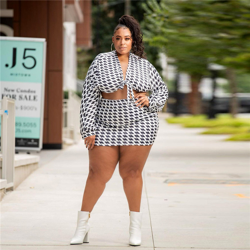 Dvojdielny set pre ženy, oblečenie pre väčšie veľkosti, dlhý rukáv, bandážový top s vysokým pásom, mini sukne, jesenné oblečenie, veľkoobchod, dropshipping