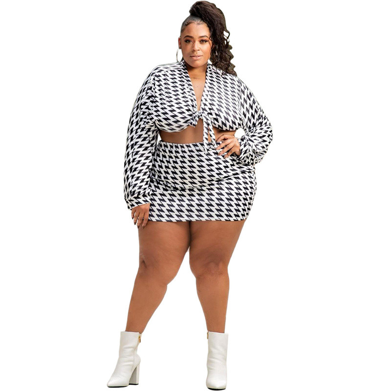 Dvojdielny set pre ženy, oblečenie pre väčšie veľkosti, dlhý rukáv, bandážový top s vysokým pásom, mini sukne, jesenné oblečenie, veľkoobchod, dropshipping