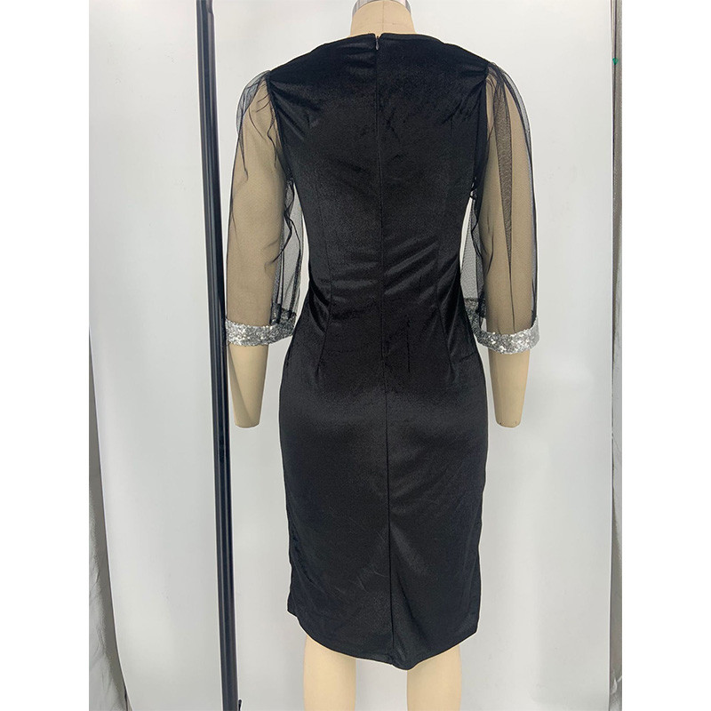 Vakara ballītes mežģīņu zīmuļu svārki Eleganti V veida kakla izgriezuma viduklis ar pusi piedurknēm rāvējslēdzējs blīvs velūrs Liela izmēra kleita līdz ceļgalam