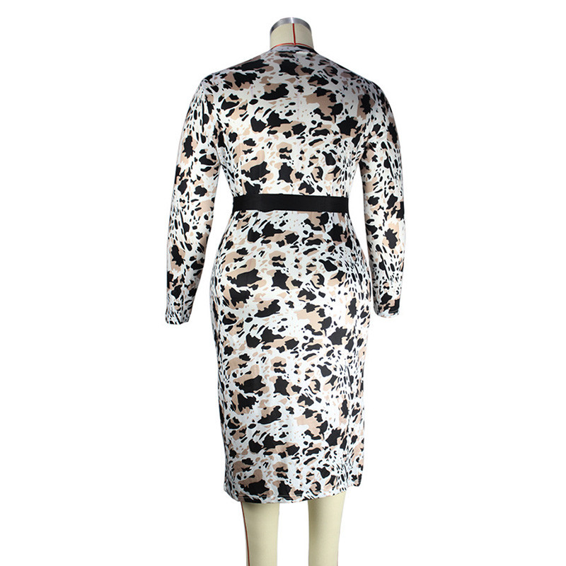 Modes apdruka Mežģīnes ar garām piedurknēm soma Gūžas Sieviešu apģērbi Pavasara Rudens Birojs Sieviešu apaļas kakla jostas Slim Liela izmēra kleitas