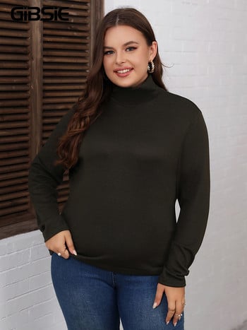 GIBSIE Plus Size 2023 Άνοιξη φθινόπωρο μαύρο μπλουζάκι casual Γυναικεία κορεάτικη μόδα ζιβάγκο μακρυμάνικο γυναικείο μπλουζάκι με λεπτή μπλούζα