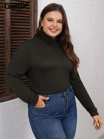 GIBSIE Plus Size 2023 Άνοιξη φθινόπωρο μαύρο μπλουζάκι casual Γυναικεία κορεάτικη μόδα ζιβάγκο μακρυμάνικο γυναικείο μπλουζάκι με λεπτή μπλούζα