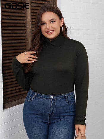 GIBSIE Plus Size 2023 Άνοιξη φθινόπωρο μαύρο μπλουζάκι casual Γυναικεία κορεάτικη μόδα ζιβάγκο μακρυμάνικο γυναικείο μπλουζάκι με λεπτή μπλούζα