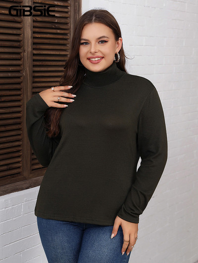 GIBSIE Plus Size 2023 tavaszi őszi fekete alkalmi póló női koreai divat garbó hosszú ujjú női karcsú felső pólók