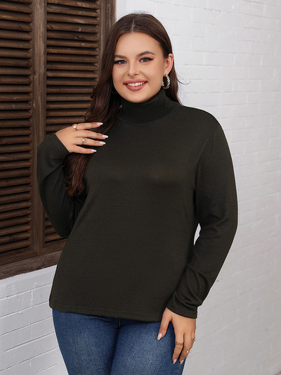 GIBSIE Plus Size 2023 primăvară toamnă negru casual tricou femei coreeană modă cu guler cu mânecă lungă femei slim tops tricouri