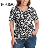 White Skulls 3D Print T krekls Sieviešu Helovīna ballīte T krekli Modes ar īsām piedurknēm Smieklīgi ikdienišķs V veida kakla izgriezums vasaras lielizmēra apģērbs