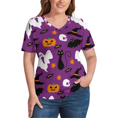 White Skulls 3D Print T krekls Sieviešu Helovīna ballīte T krekli Modes ar īsām piedurknēm Smieklīgi ikdienišķs V veida kakla izgriezums vasaras lielizmēra apģērbs