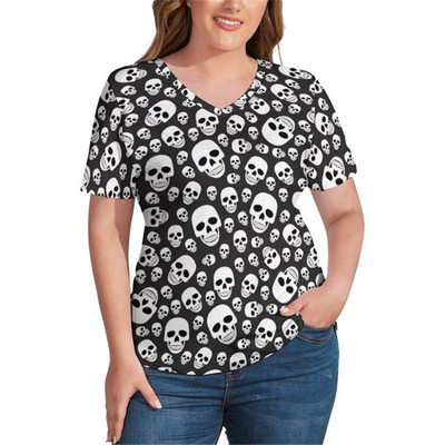 White Skulls 3D Print T krekls Sieviešu Helovīna ballīte T krekli Modes ar īsām piedurknēm Smieklīgi ikdienišķs V veida kakla izgriezums vasaras lielizmēra apģērbs