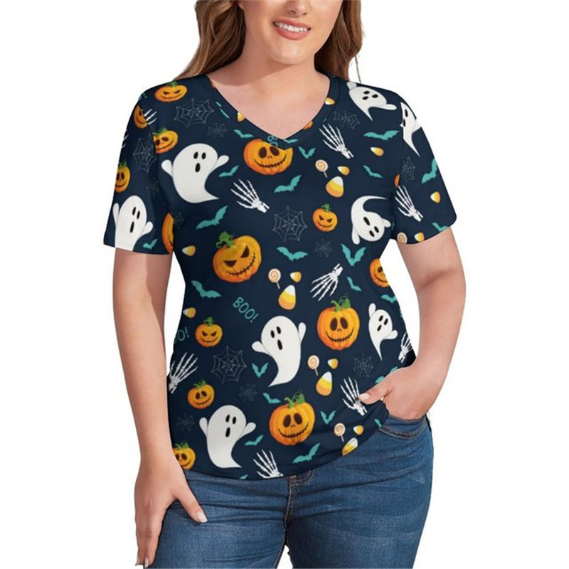 White Skulls 3D Print T krekls Sieviešu Helovīna ballīte T krekli Modes ar īsām piedurknēm Smieklīgi ikdienišķs V veida kakla izgriezums vasaras lielizmēra apģērbs