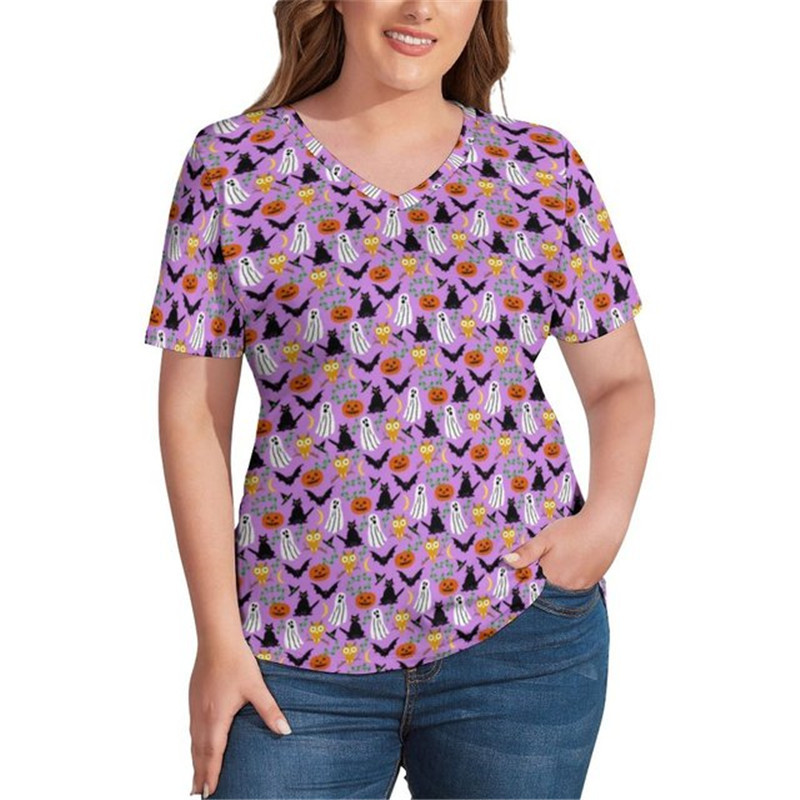 White Skulls 3D Print T krekls Sieviešu Helovīna ballīte T krekli Modes ar īsām piedurknēm Smieklīgi ikdienišķs V veida kakla izgriezums vasaras lielizmēra apģērbs