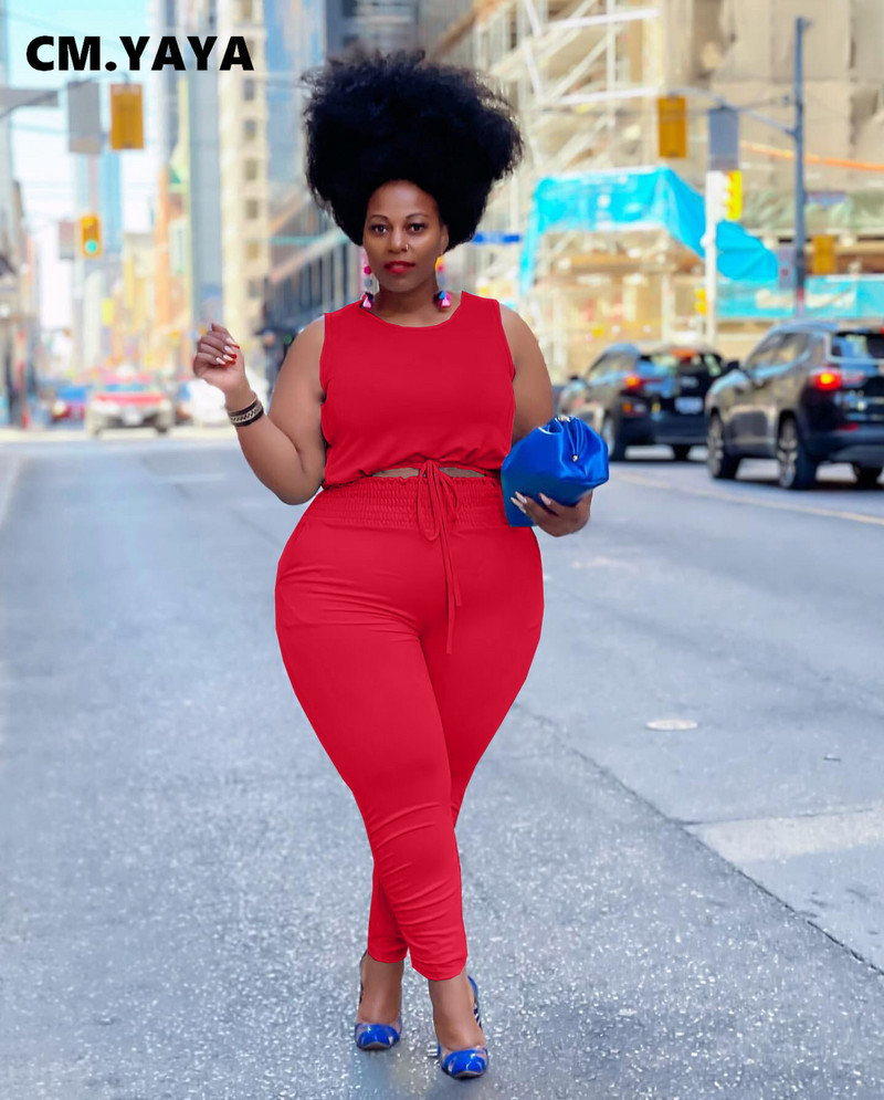 CM.YAYA sieviešu liela izmēra sporta tērps High Streetwear Jogger bikses un topi, kas atbilst diviem 2 daļīgu sporta tērpu komplektiem