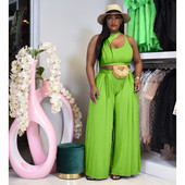 Perli suures suuruses vestiga ülaosa+laia säärega pükste ülikond, kaheosaline komplekt, naiste komplekt, sobiv komplekt High Street Wear